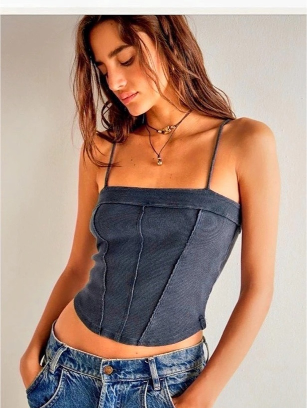 We The Free Corset Crop Tanks in Fades Black & Beige